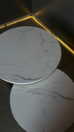 Konferenční stolek Loft Double – bílý mramor, zlatá konstrukce (set 2 ks) - Obrázek 3