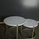 Konferenční stolek Loft Double – bílý mramor, zlatá konstrukce (set 2 ks)