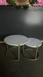 Konferenční stolek Loft Double – bílý mramor, zlatá konstrukce (set 2 ks)