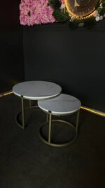 Konferenční stolek Loft Double – bílý mramor, zlatá konstrukce (set 2 ks) - Obrázek 2