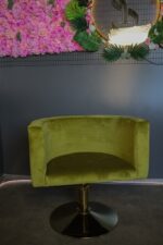 Kadeřnické křeslo Oval zelený velur, zlatá základna - Obrázek 2