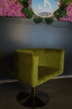 Kadeřnické křeslo Oval zelený velur, zlatá základna - Obrázek 3