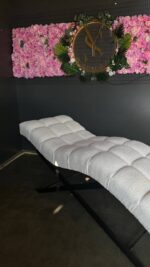 Кушетка Loft квадратна прошивка тканина Teddy чорний метал