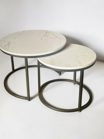 Konferenční stolek Loft set 2 ks, bílý mramor, černý kov