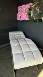 Lehátko Loft s nastavitelnou opěrkou hlavy, čtvercové prošívání, zlatá konstrukce - Obrázek 3