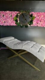 Lehátko Loft s nastavitelnou opěrkou hlavy, čtvercové prošívání, zlatá konstrukce - Obrázek 4