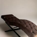 Lehátko Loft s nastavitelným opěradlem, hnědý velur, černé nohy