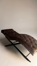 Lehátko Loft s nastavitelným opěradlem, hnědý velur, černé nohy