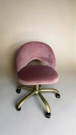 Židle Mood na kolečkách zlatá, samet růžový | Moderní kancelářská / kosmetická židle