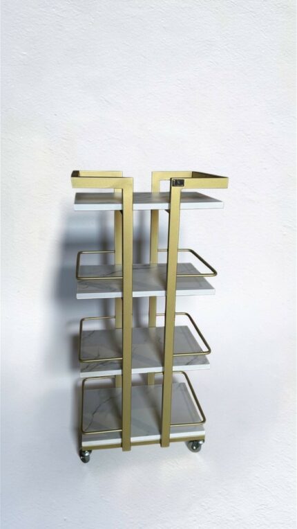 Vozík 03 kov zlatý, police DTD bílý mramor | Kosmetický vozík na kolečkách