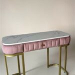 Stůl Art Lux se zásuvkou, zlatý kov, bílý mramor | Toaletní / kosmetický stůl