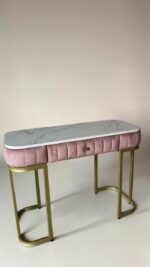 Stůl Art Lux se zásuvkou, zlatý kov, bílý mramor | Toaletní / kosmetický stůl