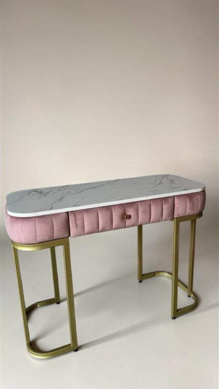 Stůl Art Lux se zásuvkou, zlatý kov, bílý mramor | Toaletní / kosmetický stůl