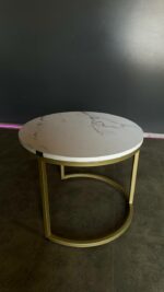 Konferenční stolek Loft kulatý, zlatý kov, bílý mramor | Moderní stolek - Obrázek 3