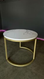Konferenční stolek Loft kulatý, zlatý kov, bílý mramor | Moderní stolek - Obrázek 2