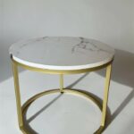 Konferenční stolek Loft kulatý, zlatý kov, bílý mramor | Moderní stolek