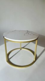 Konferenční stolek Loft kulatý, zlatý kov, bílý mramor | Moderní stolek