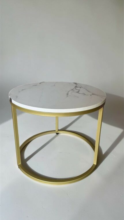 Konferenční stolek Loft kulatý, zlatý kov, bílý mramor | Moderní stolek