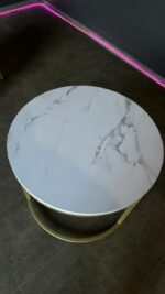 Konferenční stolek Loft kulatý, zlatý kov, bílý mramor | Moderní stolek - Obrázek 4