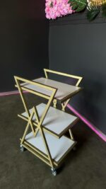 Vozík 02 zlatý kov, bílé police | Kosmetický vozík na kolečkách - Obrázek 2