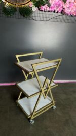 Vozík 02 zlatý kov, bílé police | Kosmetický vozík na kolečkách - Obrázek 3