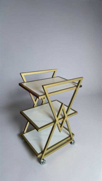 Vozík 02 zlatý kov, bílé police | Kosmetický vozík na kolečkách