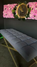 Koupit kosmetické lehátko rovné zlaté nohy šedé buklé | Lehátko na řasy a kosmetiku - Obrázek 2