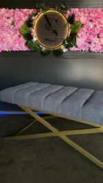 Koupit kosmetické lehátko rovné zlaté nohy šedé buklé | Lehátko na řasy a kosmetiku - Obrázek 6