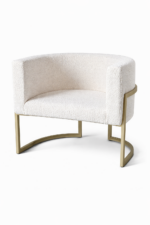 Designové křeslo Teddy Loft Oval se zlatou konstrukcí – moderní bouclé křeslo