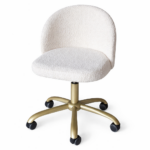 Židle Soft bílý buklé, na kolečkách, zlatá podnož