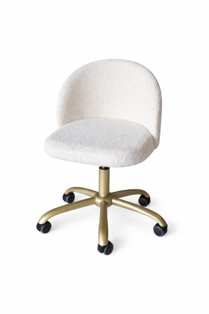 Židle Soft bílý buklé, na kolečkách, zlatá podnož