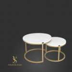 Konferenční stolek Loft Double – bílý mramor, zlatá konstrukce (set 2 ks)