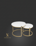 Konferenční stolek Loft Double – bílý mramor, zlatá konstrukce (set 2 ks)