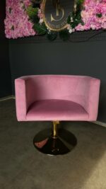 Kadeřnické křeslo oválné zlatá základna růžový velur | Křeslo do salonu - Obrázek 2