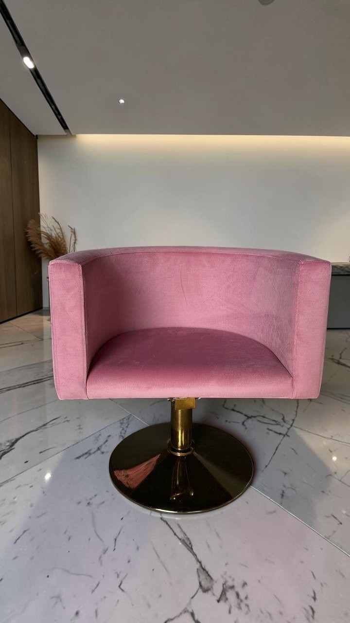 5343776354270385425 — копия Kadeřnické křeslo oválné zlatá základna růžový velur | Křeslo do salonu - Obrázek 1