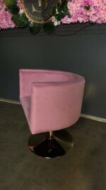 Kadeřnické křeslo oválné zlatá základna růžový velur | Křeslo do salonu - Obrázek 3