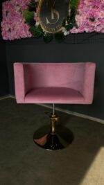 Kadeřnické křeslo oválné zlatá základna růžový velur | Křeslo do salonu - Obrázek 7