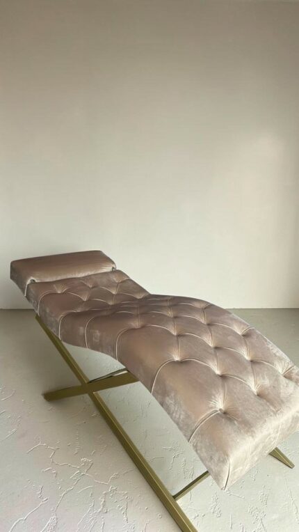 Kosmetické lehátko loft capitonné nastavitelné zlaté velur | Lehátko do salonu