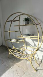 Kulatý regál zlatý se skleněnými policemi 150×172 | Designový regál loft - Obrázek 2