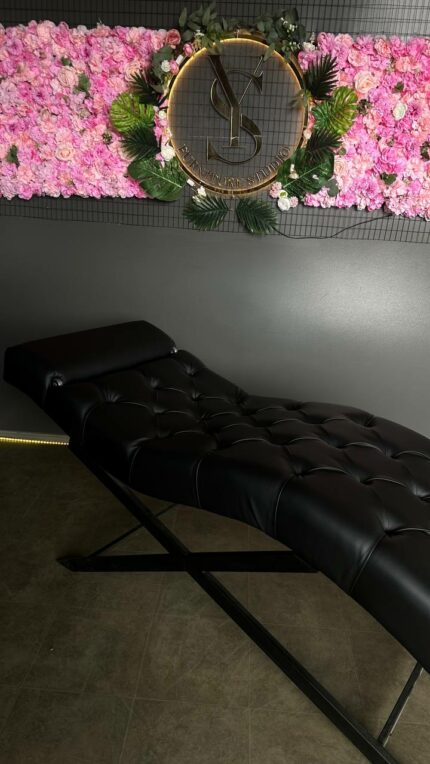 Kosmetické lehátko loft capitonné černá eko kůže nastavitelné | Lehátko do salonu