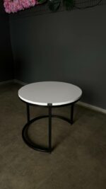 Konferenční stolek loft kulatý bílý s černou konstrukcí | Moderní stolek - Obrázek 3