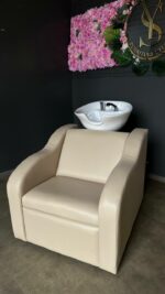 Kadeřnický mycí box Vibe béžový s bílou keramikou | Mycí křeslo do salonu - Obrázek 5