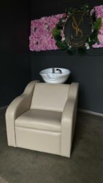 Kadeřnický mycí box Vibe béžový s bílou keramikou | Mycí křeslo do salonu - Obrázek 2