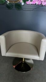 Kadeřnické křeslo Oval Gold hydraulické – zlatá kulatá podstava, béžová ekokůže, salonní křeslo - Obrázek 2