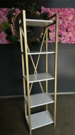 Regál Loft Gold White – kovový regál s policemi, bílé DTD, zlatý rám - Obrázek 2