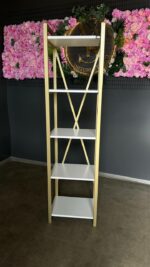 Regál Loft Gold White – kovový regál s policemi, bílé DTD, zlatý rám - Obrázek 7