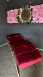 Lehátko Loft s nastavitelnou opěrkou, čtvercové prošití, zlatá konstrukce, vínový velur - Obrázek 3