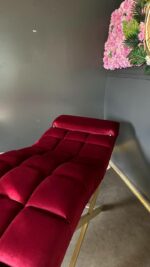 Lehátko Loft s nastavitelnou opěrkou, čtvercové prošití, zlatá konstrukce, vínový velur - Obrázek 5