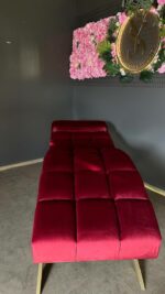 Lehátko Loft s nastavitelnou opěrkou, čtvercové prošití, zlatá konstrukce, vínový velur - Obrázek 6