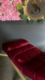 Lehátko Loft s nastavitelnou opěrkou, čtvercové prošití, zlatá konstrukce, vínový velur - Obrázek 7